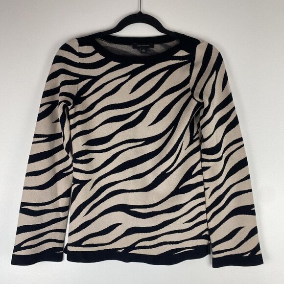 Ann Taylor Women's Zebra Print Sweater Size XS Animal Print Black Tan Pullover - Picture 1 of 7